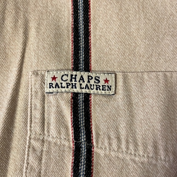Chaps Ralph Lauren Vintage 1980s Cream Striped Short Sleeve Dress Shirt |M - Picture 5 of 9